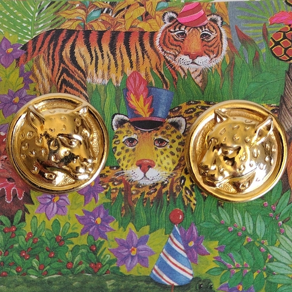 80s Avon safari style leopard gold-tone earrings - Picture 1 of 4